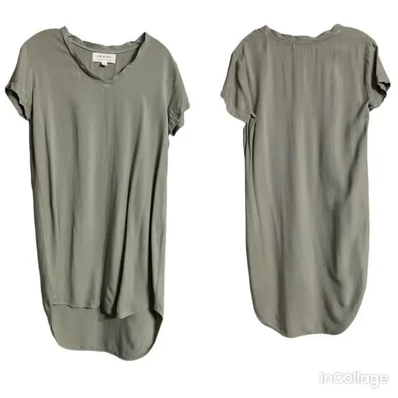 Cloth & Stone Sage Green High Low Rayon Short Sleeve T Shirt Dress Sz S EUC